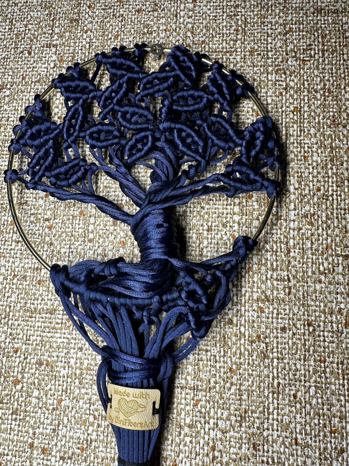 Dark Blue Macramé Tree of Life Wall Hanging